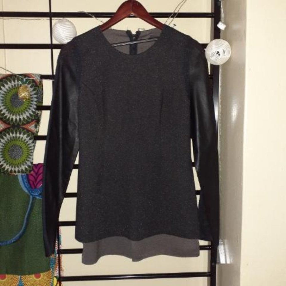 black long sleeve leather and stretch top large